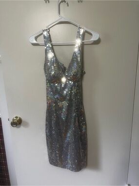 Silver sequin disc dress Saks, Fifth Avenue size 10